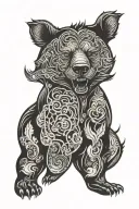 large bear face back tattoo, stern look, mouth closed, tattoo design idea
