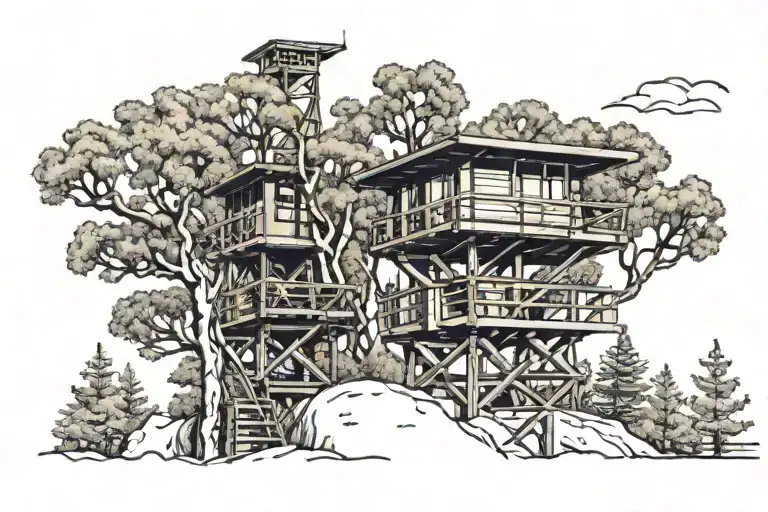  Los Angeles lifeguard tower nestled in Aspen trees tattoo design idea