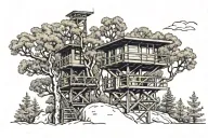  Los Angeles lifeguard tower nestled in Aspen trees tattoo design idea