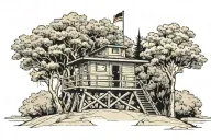  Los Angeles lifeguard tower nestled in Aspen trees tattoo design idea