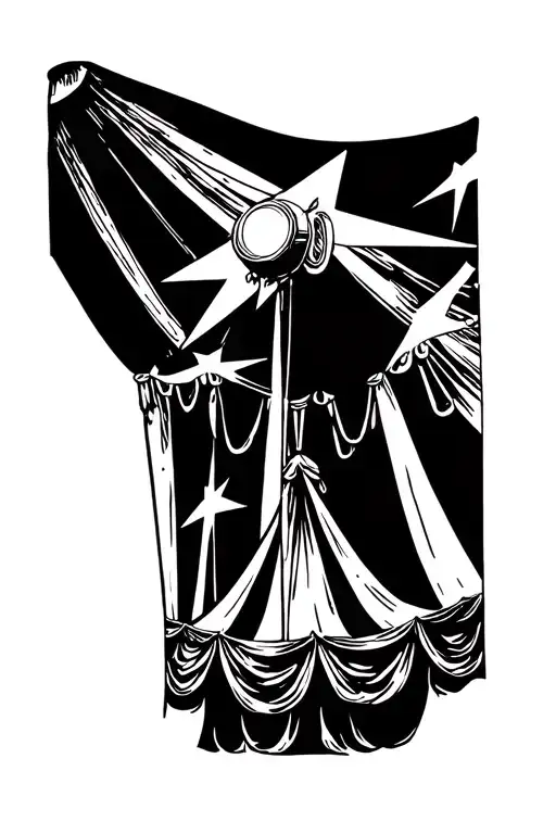 outline of the top of a circus tent with a spotlight coming from the ground aimed up at the tent top  tattoo design idea