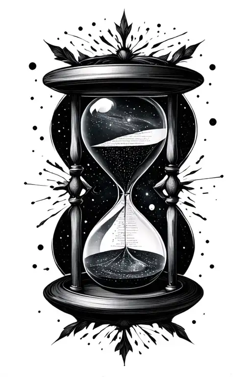 A galaxy-themed hourglass with Morse code hidden messages intertwined in the design tattoo design idea