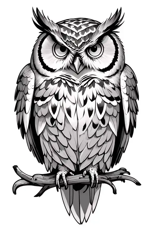 owl with detailed wings spread  tattoo design idea