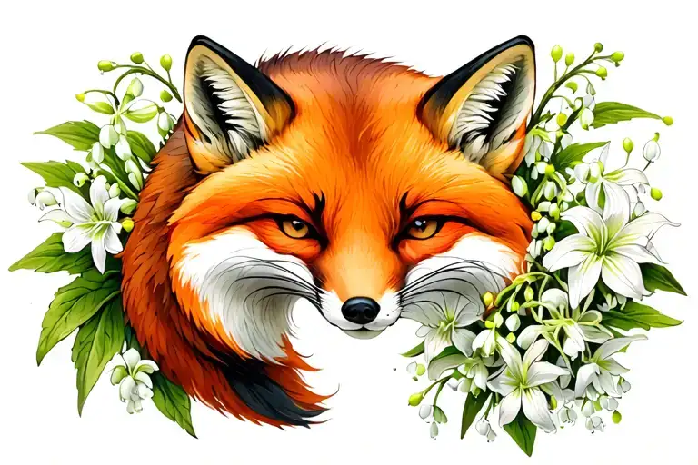 fox wildflowers lily of the valley intertwined with eachother tattoo design idea