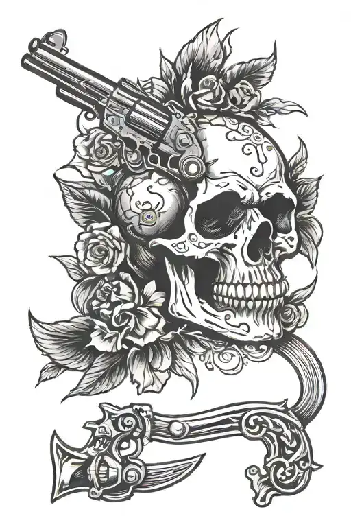 skull and gun tattoo design idea