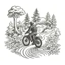 Cop in rear view, forest scene, winding road tattoo design idea