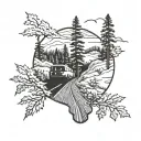 Cop in rear view, forest scene, winding road tattoo design idea