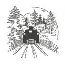 Cop in rear view, forest scene, winding road tattoo design idea