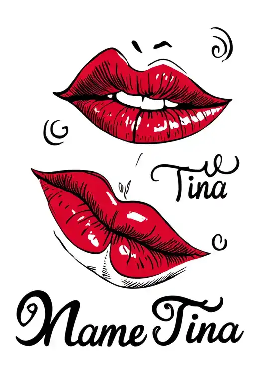Name Tina with lips pattern at the end tattoo design idea