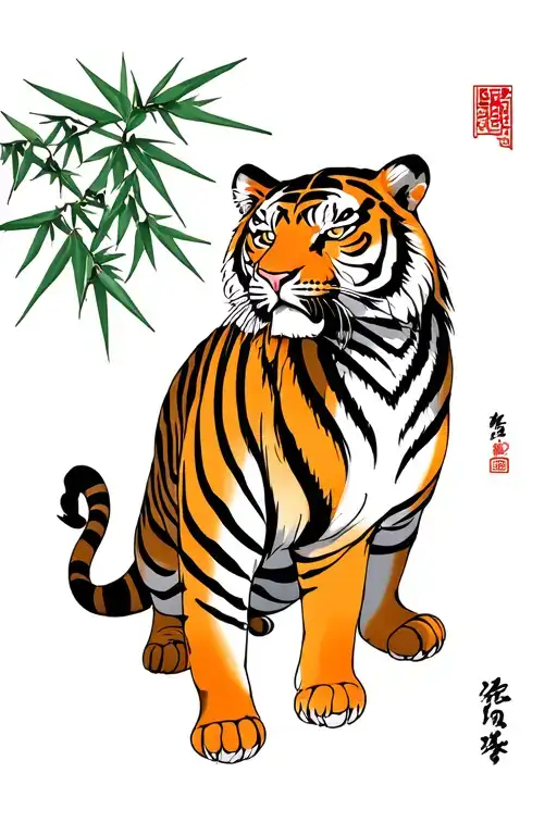 japanese tiger with bamboo tattoo design idea