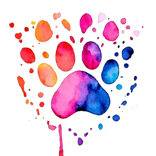 dog paw print and color splashes inside a heart tattoo design idea