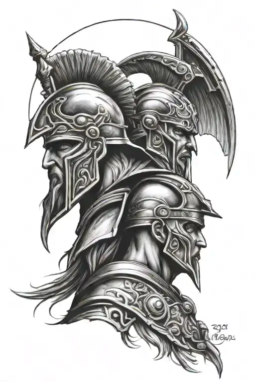 Odin and spartan warrior tattoo design idea