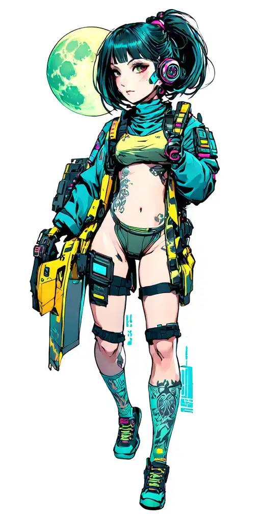 cyberpunk edgerunners, lucy kushinada, moon inside tattoo design idea