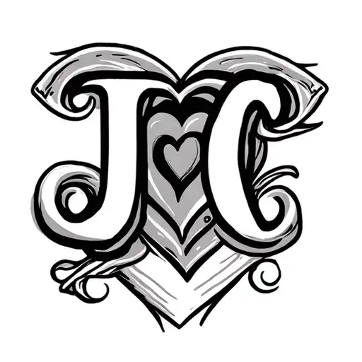 "JC" initials JC with heart above J. small design tattoo design idea