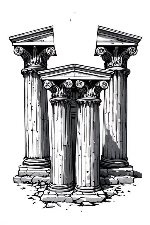 roman numeral 3 roman pillars slight crumbling tattoo design idea
