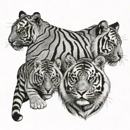 tiger and 3 cubs tattoo design idea