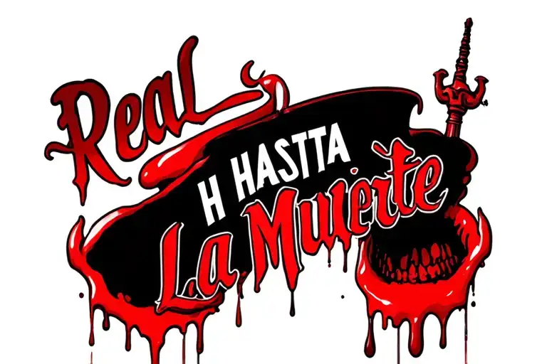 Real Hasta La Muerte text with blood dripping tattoo design idea