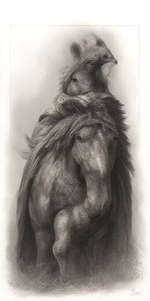 chicken in a horse wearing a cape tattoo design idea