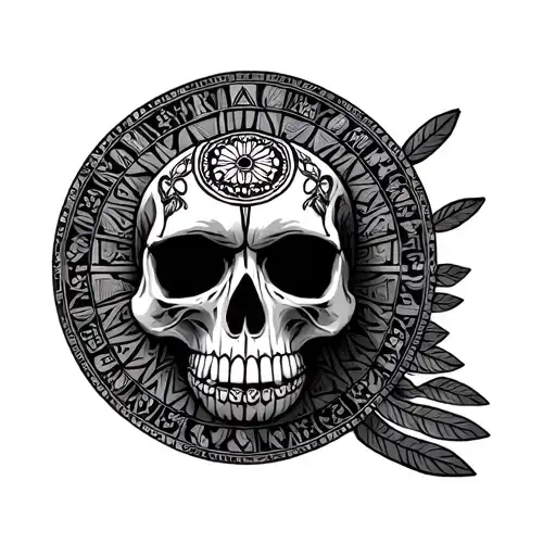 Mexican aztec calendar with skull tattoo design idea