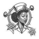 black nurse in nurses outfit traditional American tattoo design idea