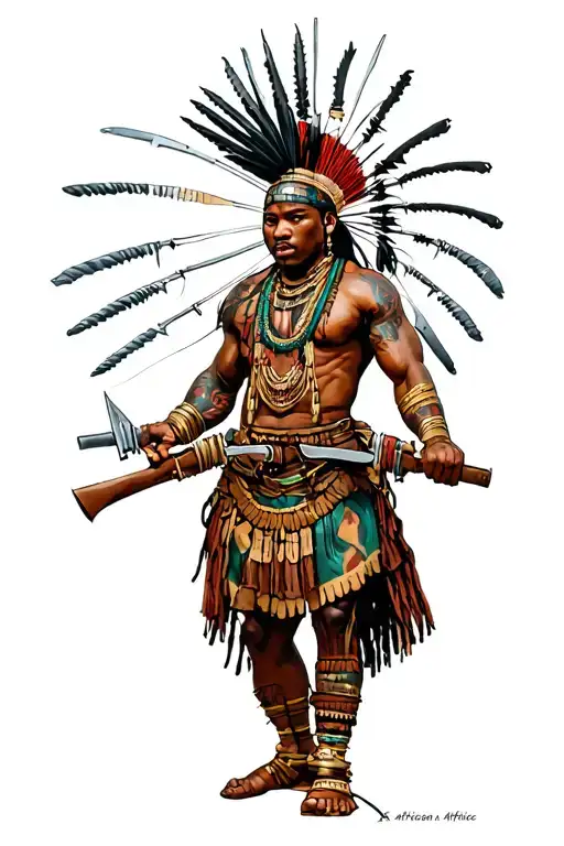 African warriors guarding me brandishing weapons tattoo design idea