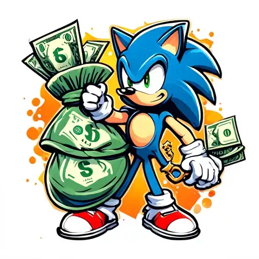 sonic with money bag tattoo design idea