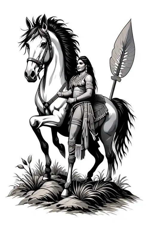 Seminole Indian Planting A Spear Horse Back while reared back tattoo design idea