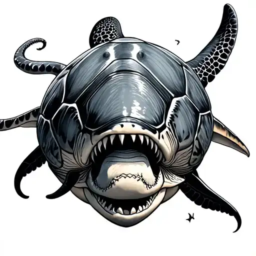 turtle swimming, hammer head shark, octopus seperate tattoo design idea