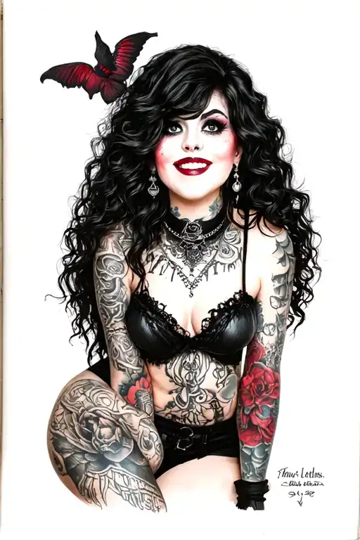 sexy nude goth, huge boobs, sexy smile, full body woman, tattoos tattoo design idea