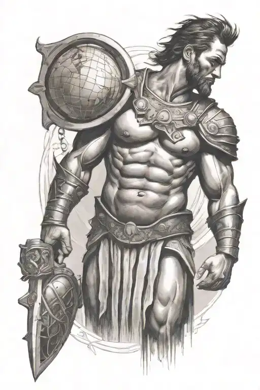 gladiator holding globe tattoo design idea