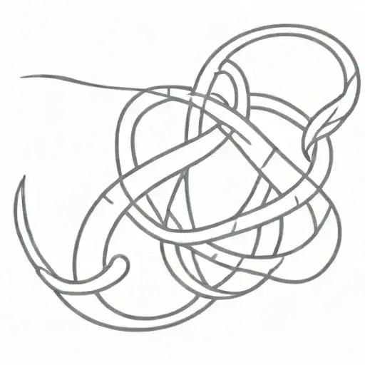 A minimalist tattoo of a figure eight knot with flames around it, representing the firefighter's occupation tattoo design idea