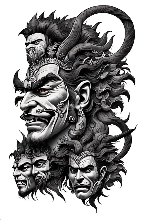 Ravana Tattoo Arranged 10 Heads tattoo design idea