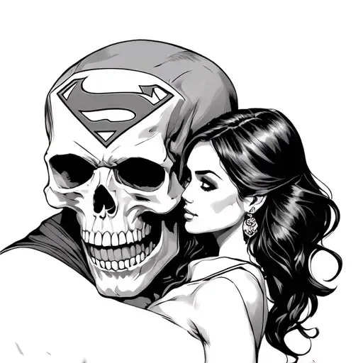 superman and lois lane skull love tattoo design idea