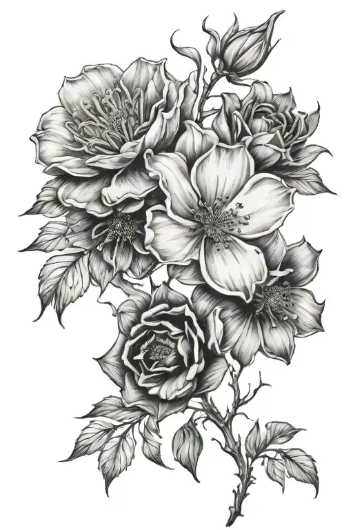 cosmo flowers in the top left and bottom right of the back with “flowers need time to bloom” in arabic down the spine tattoo design idea