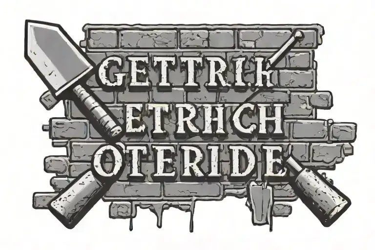 brick wall with a trowel with the words get rich or die troweling tattoo design idea