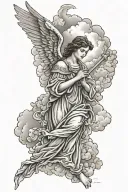 forearm tattoo with 7/12/1972-10/16/2010 with an angel and clouds tattoo design idea