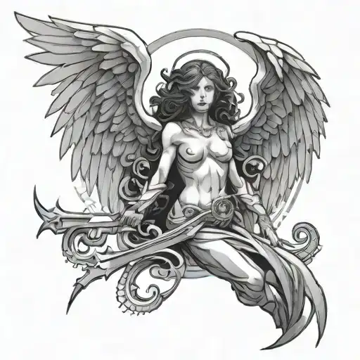 angel dark cyber sigilism tattoo design idea