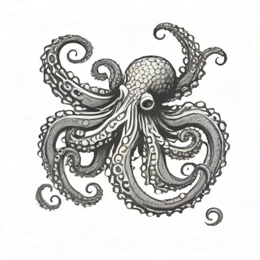 Black-and-white line art of an octopus or kraken designed as a tattoo for the buttocks, with tentacles symmetric tattoo design idea