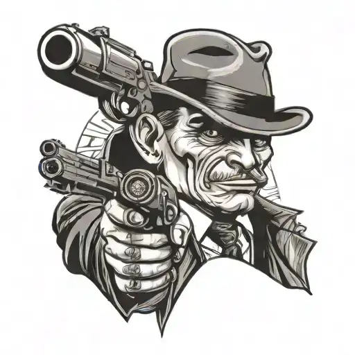 mafia gangsta holding gun tattoo design idea