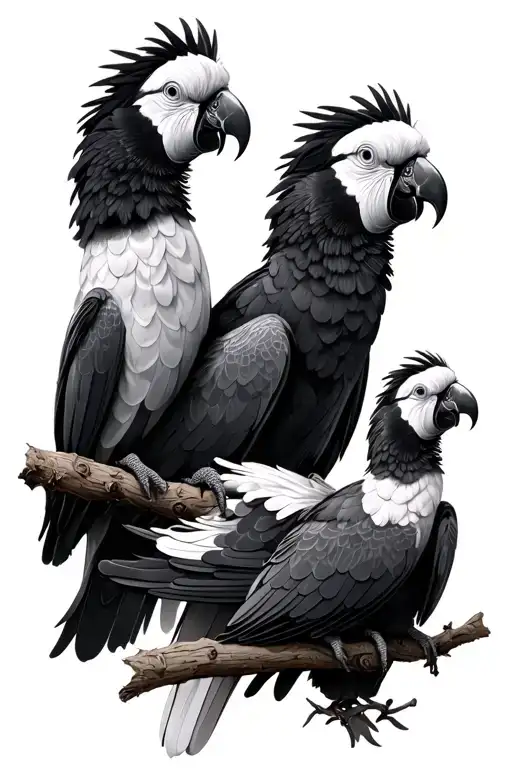 3 black cockatoos tattoo design idea