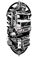Combine elements of construction tools and the Volvo 950FL in a blackwork tattoo that symbolizes hard work and dedication tattoo design idea