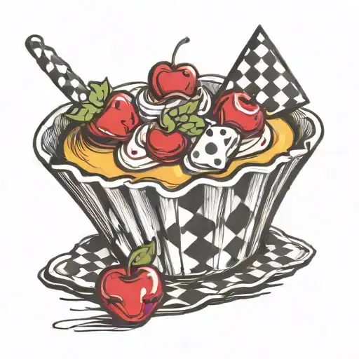 checkered bel air mirror dice cupcake with cherry  tattoo design idea