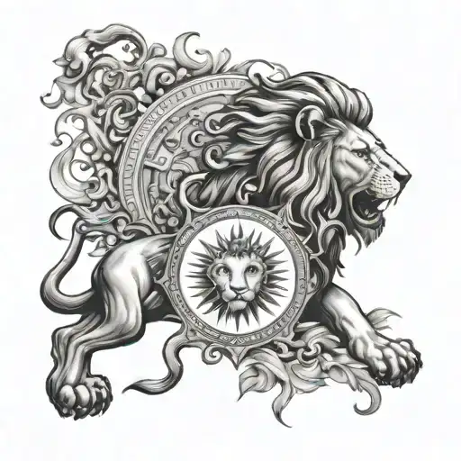 God is gracious, sun and lion tattoo design idea