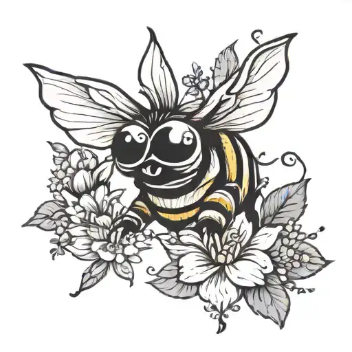 pig bumblebee tattoo design idea
