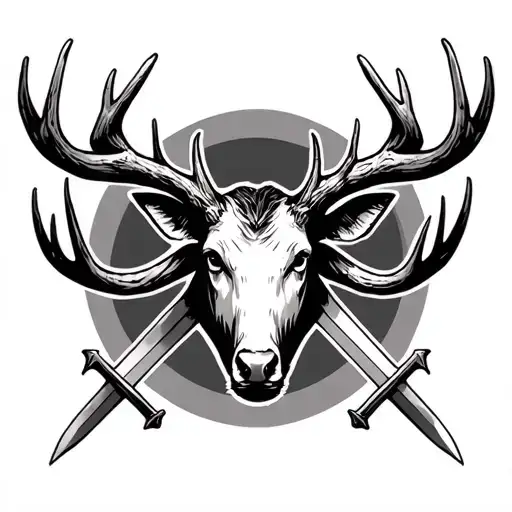 elk antlers with crossed swords tattoo design idea