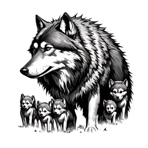 father wolf protecting his 5 children tattoo design idea