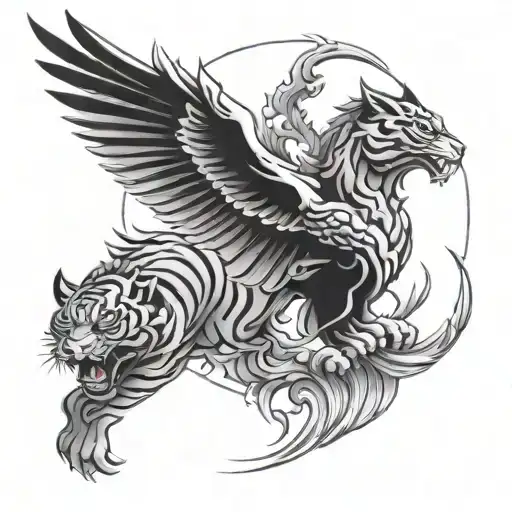can you design a shoulder tattoo with a tiger and a phoenix in a japanese style tattoo design idea