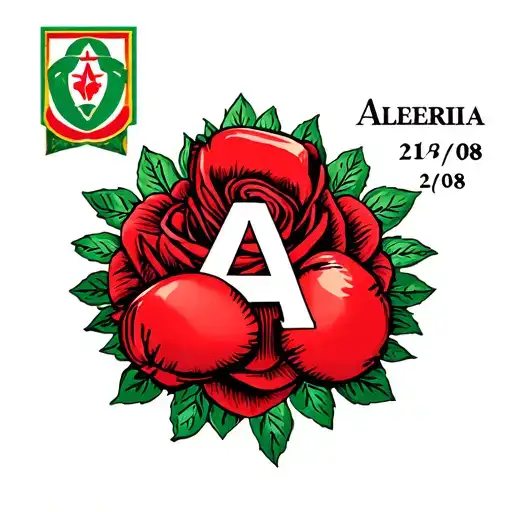Letter A in the form of a color rosette of Algeria with a small boxing glove and the date 21/08 cache tattoo design idea
