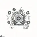 record player with flowers tattoo design idea