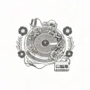 record player with flowers tattoo design idea